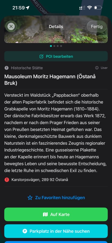 PrimeMap App: das selbst eingetragene Mausoleum Hagemann als POI
