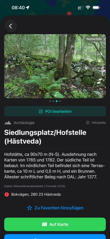 PrimeMap-appen: detaljvy av en arkeologisk boplats nära Hästveda