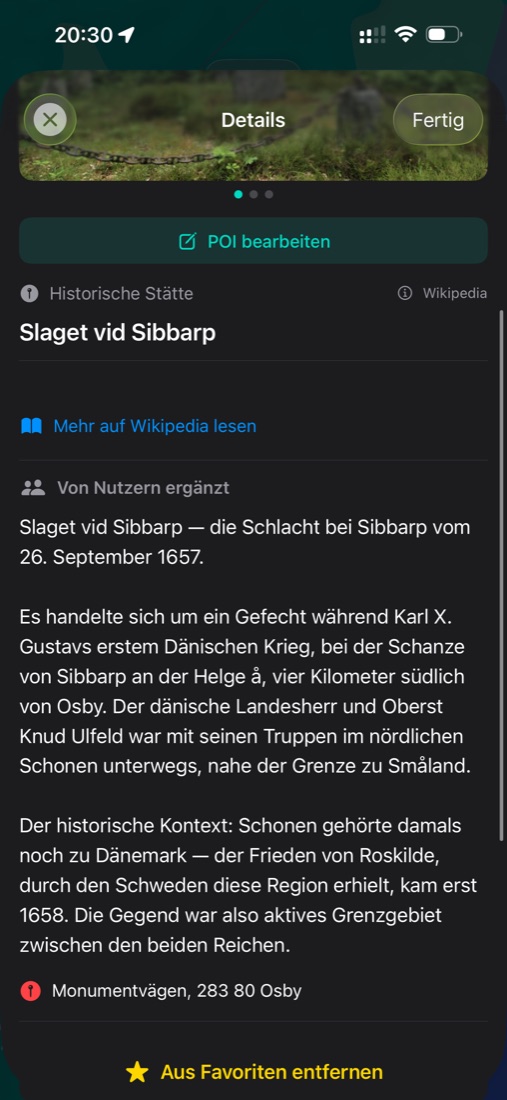 PrimeMap-appen: detaljvy av den historiska platsen Slaget vid Sibbarp