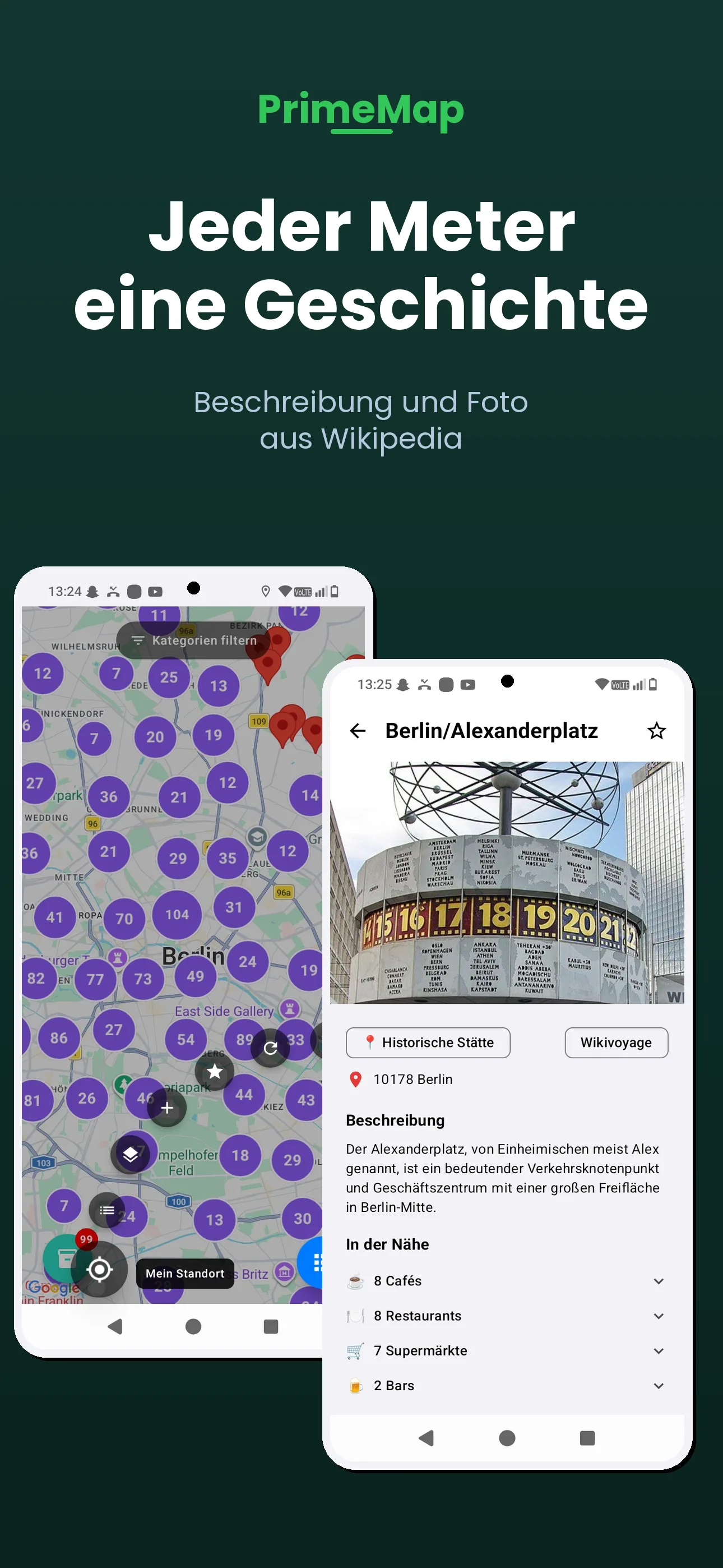 PrimeMap Android – Karte mit historischen Orten und Wikipedia-Details