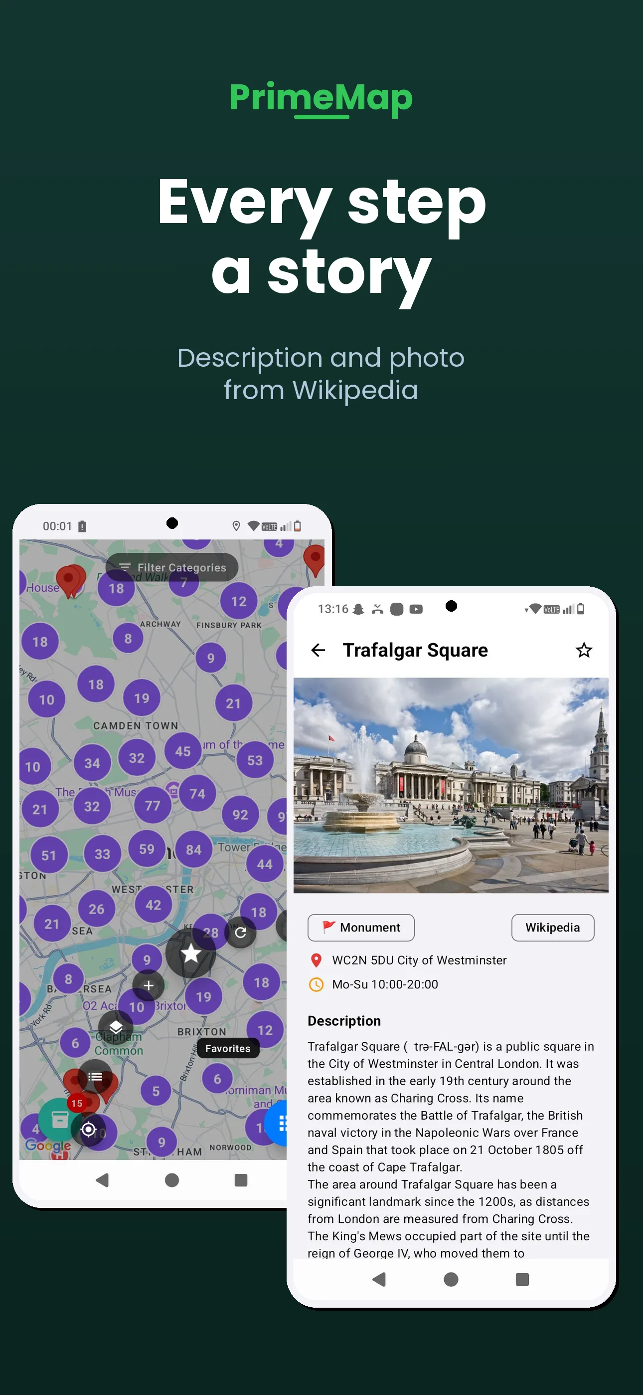 PrimeMap Android – Map of historic sites with Wikipedia details