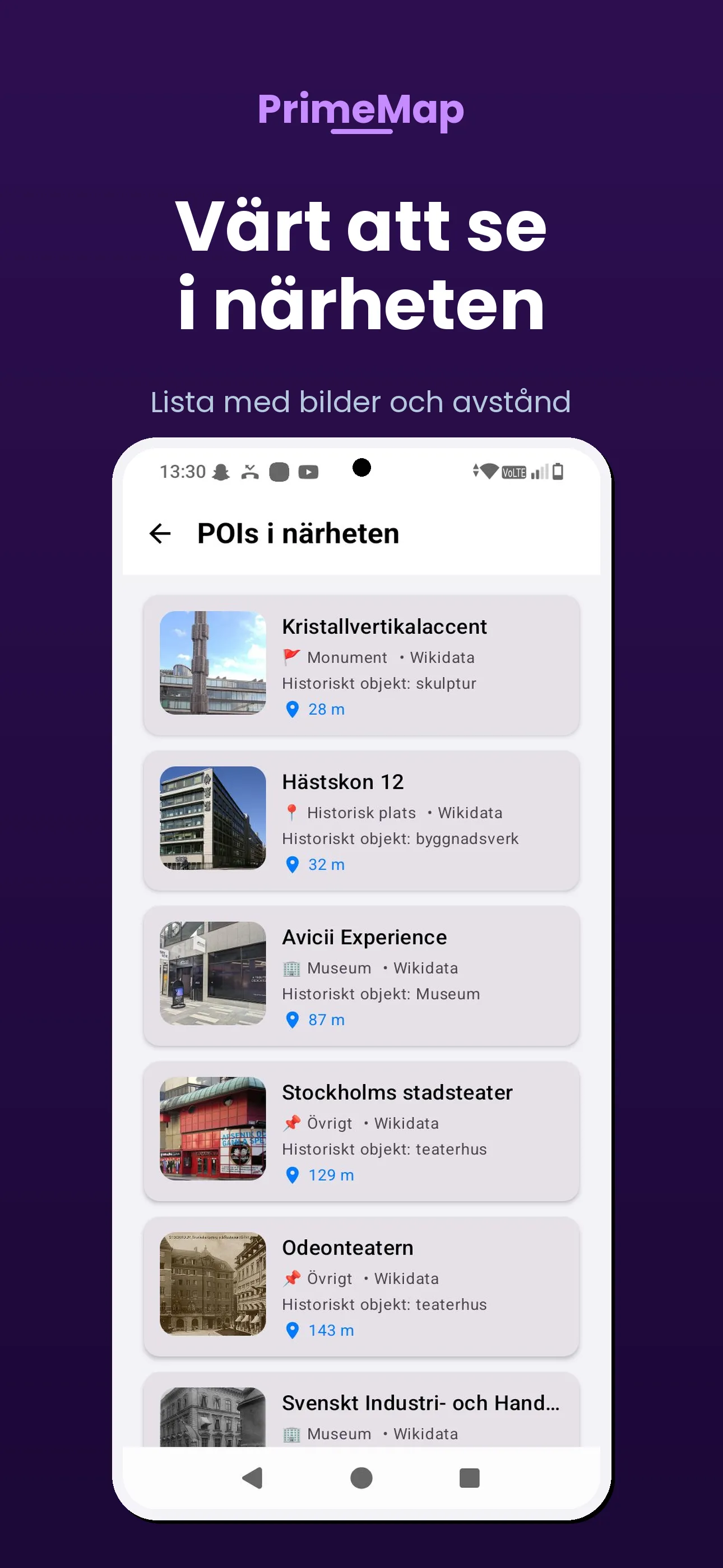 PrimeMap Android – Restaurants, cafes and hotels within walking range