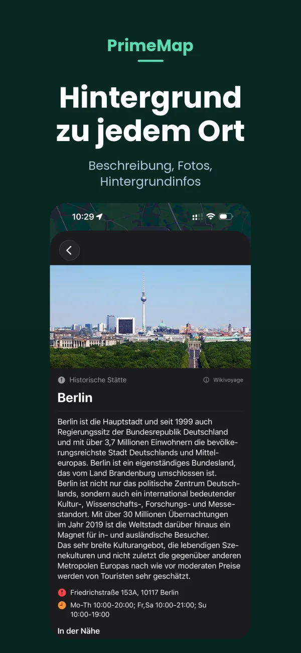 PrimeMap Radial-Menü – schneller Zugriff auf Burgen, Ruinen & Filter