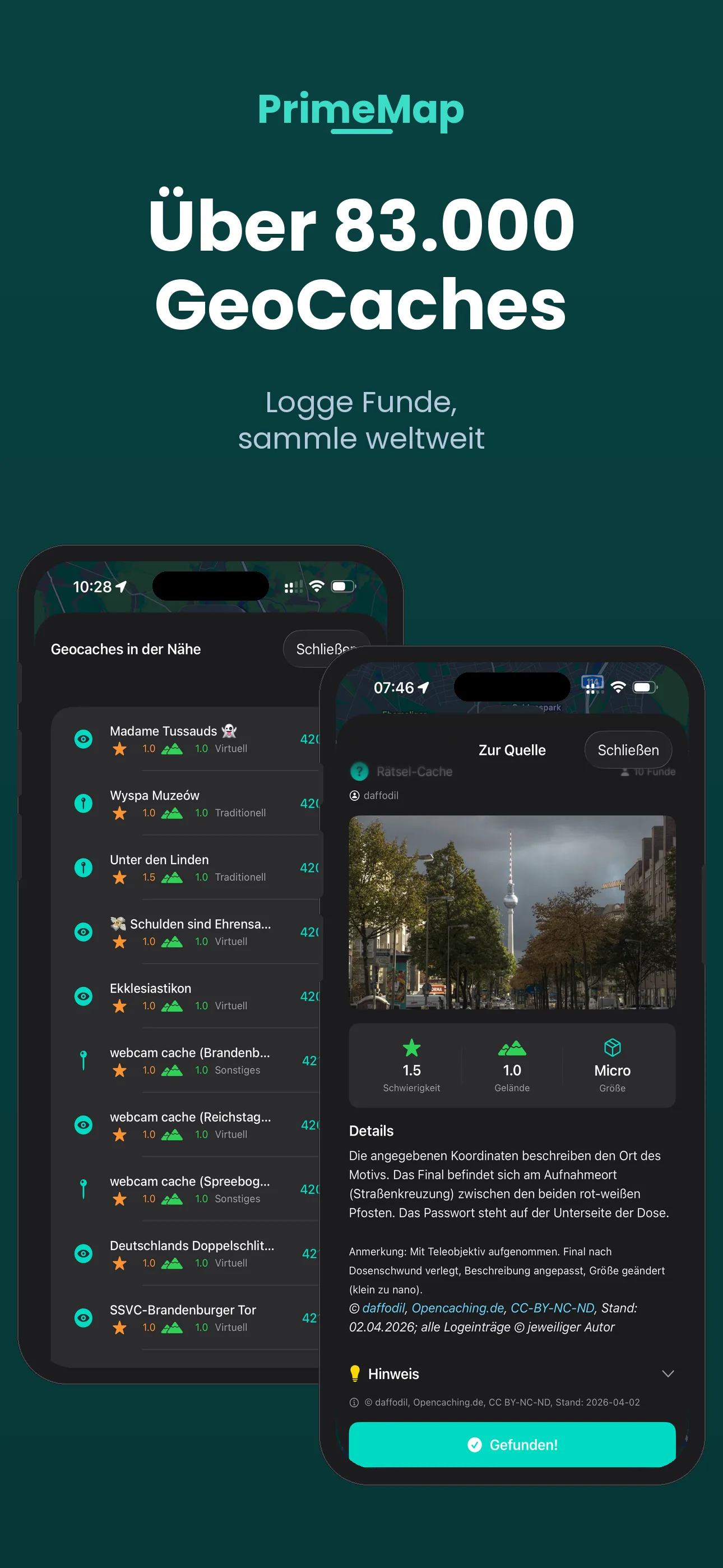 PrimeMap – Über 83.000 GeoCaches weltweit, mit Detail-Logging