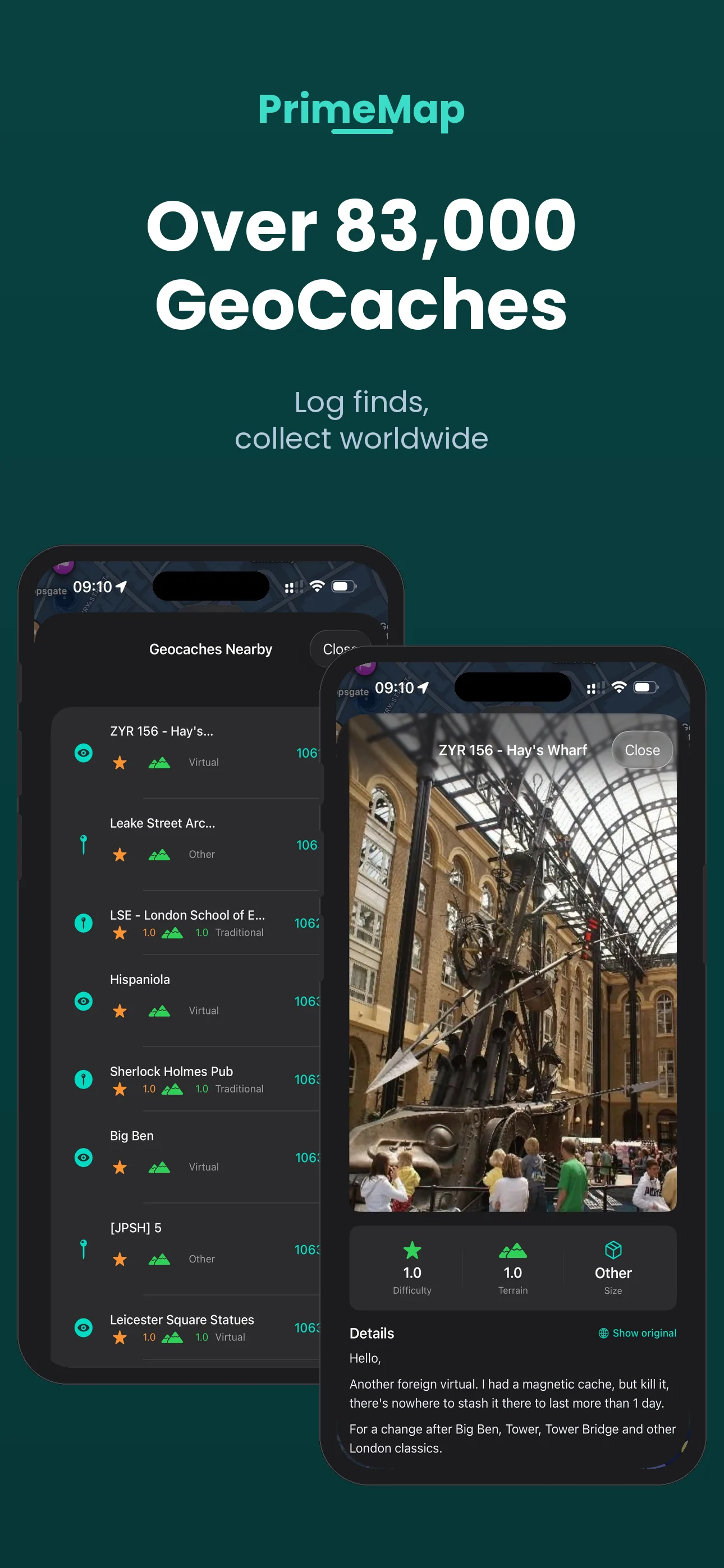 PrimeMap – 83,000+ GeoCaches worldwide with full logging